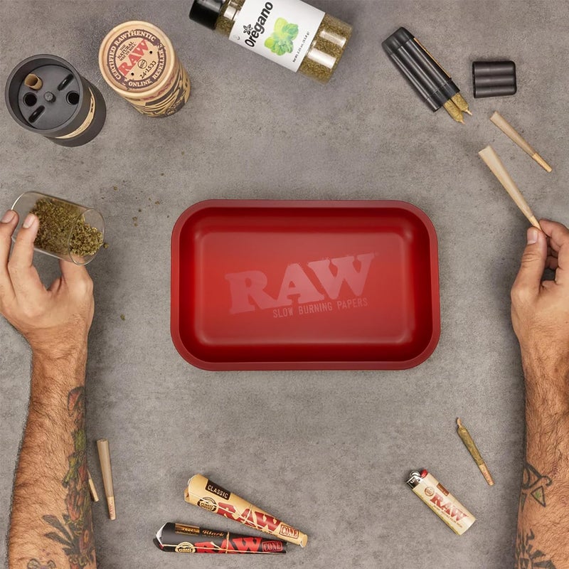 Raw Red Small Rolling Tray 11" x 7" - Limited Edition Red Finish - Elegant, Sleek and Smooth Rounded Edges with Black Mini Tray Keychain by ES Distributions - Image 5